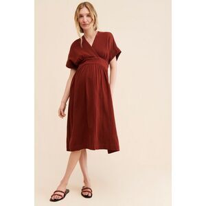 Hatch Maternity Women’s Rust Orange Red Gauzy Cotton Carolina Midi Dress